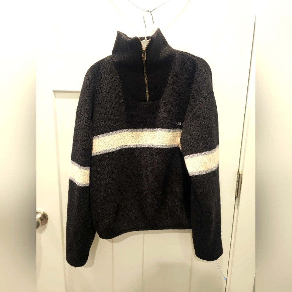 Everest Wool Blend Quarter Zip Pullover Sweater Black Small